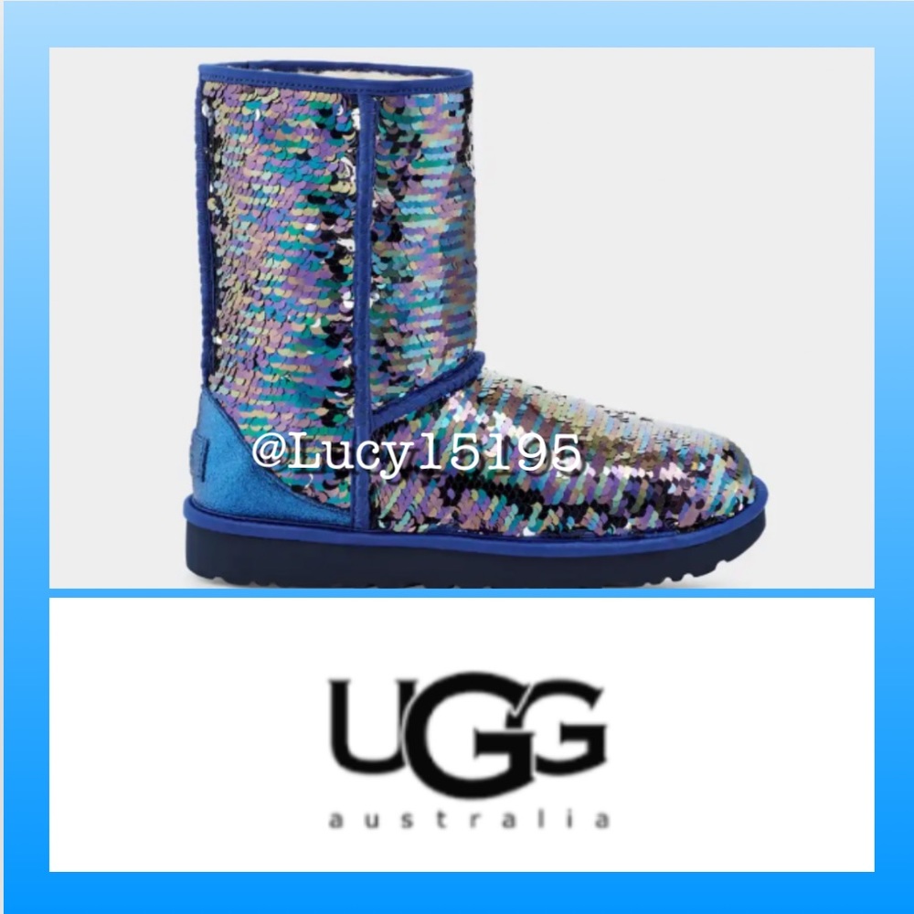UGG Classic Short Sequin Navy Tonal Boots